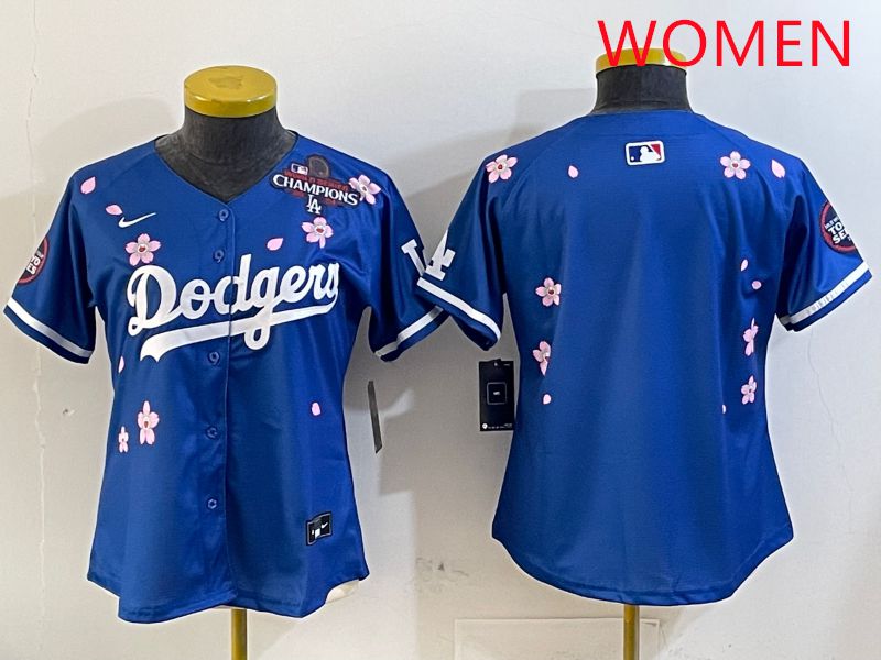Women Los Angeles Dodgers Blank Blue Sakura Edition 2025 Nike MLB Jersey style 3->women mlb jersey->Women Jersey